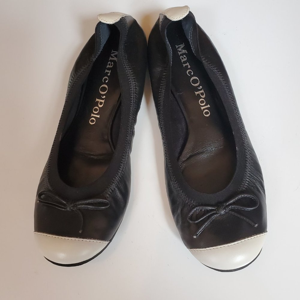 Marc O'Polo flat loafers black & white leather 37